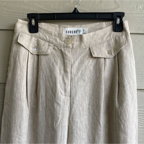 Anthropologie Sovere Instance High Waist Wide Leg Oatmeal Pleated Linen Pants L - Picture 10 of 14